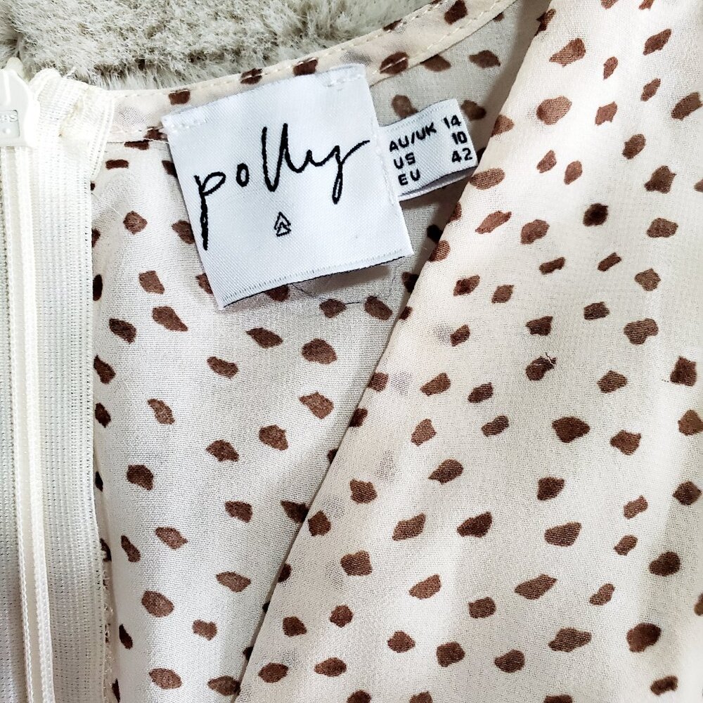 Polly Cream Polka Dot Wrap Romper Dress Sz US 10 Boho Ruffle Mini Tie Waist - Picture 6 of 11